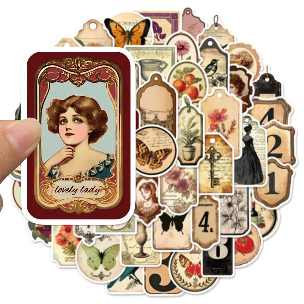 

10/30/50pcs Cartoon Vintage Art Labels Stickers Butterfly Flower Aesthetic Sticker Scrapbooking Suitcase Phone Diary Decals Pack