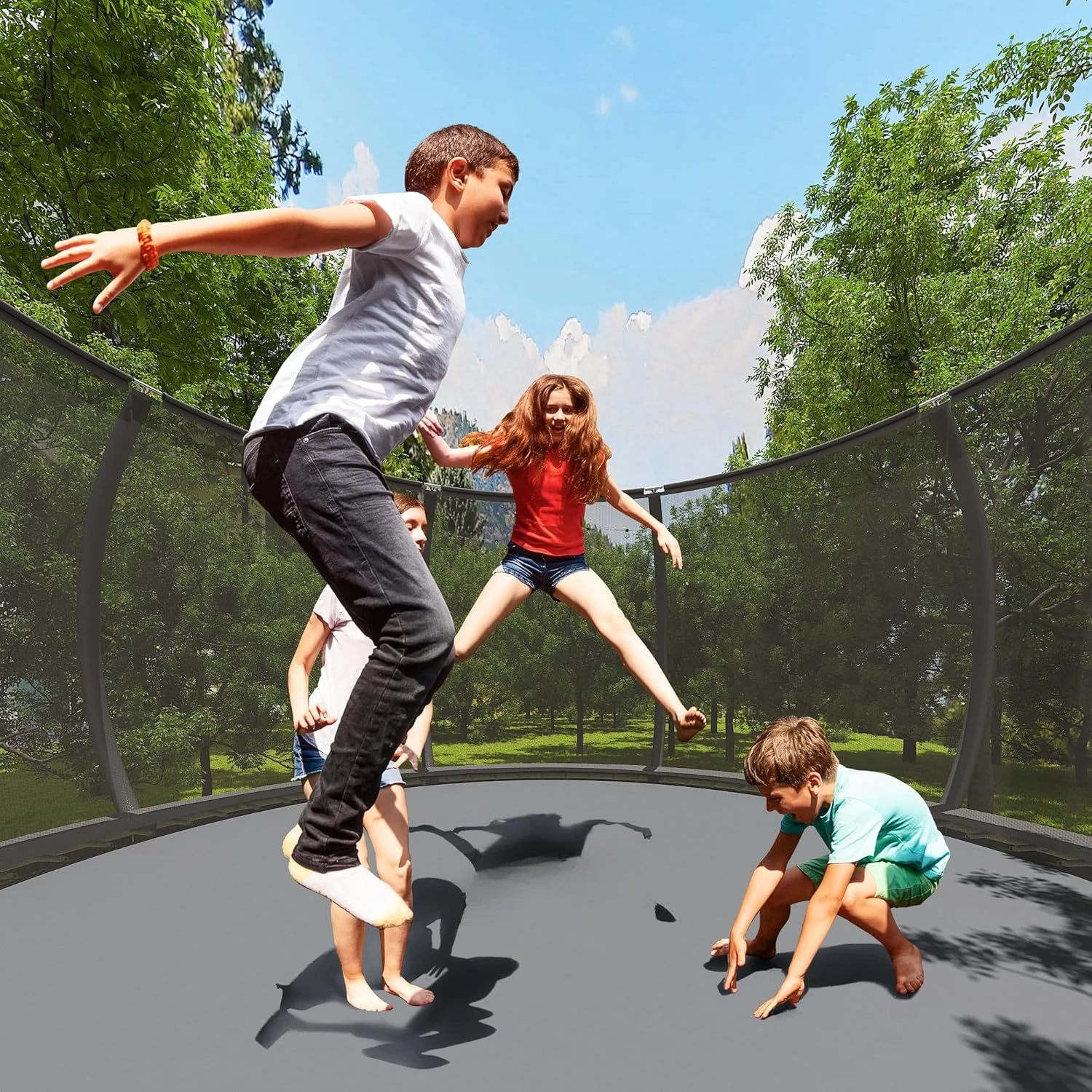 Trampoline 8FT-16FT, Recreational Trampolines with Enclosure Net and Ladder, Outdoor Anti-Rust Trampolines for Kids and Adults