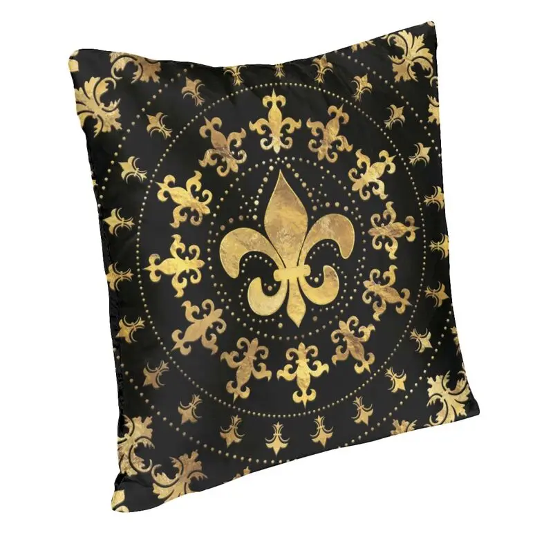 Gold And Black Fleur De Lis Throw Pillow Cover Living Room Decoration Fleur-De-Lys Lily Flower Cushion Decoration Pillowcase