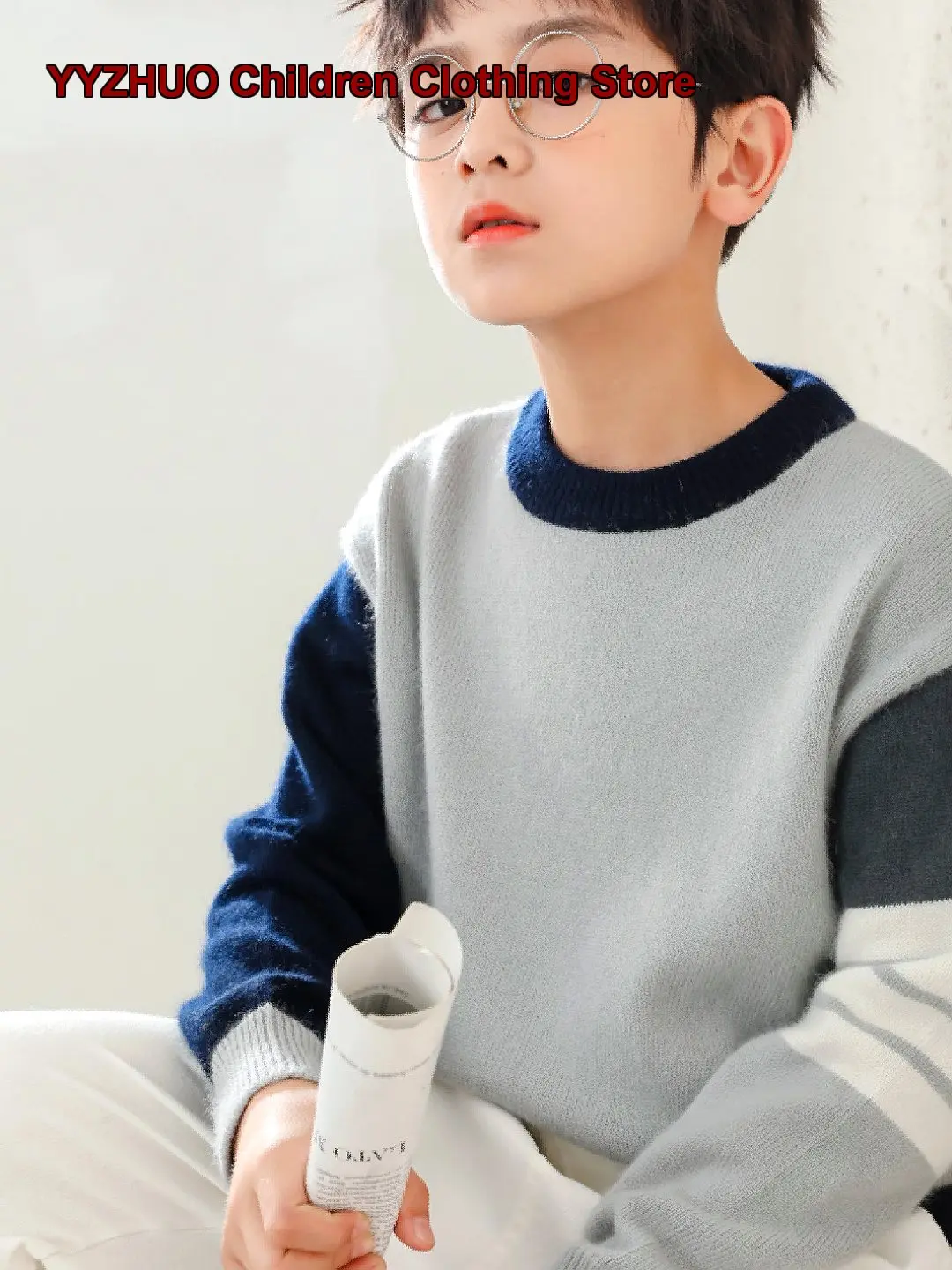 Boys Girls Autumn Winter Cashmere Sweater Plaid Striped Casual Knit Top Little Kids Older Kids