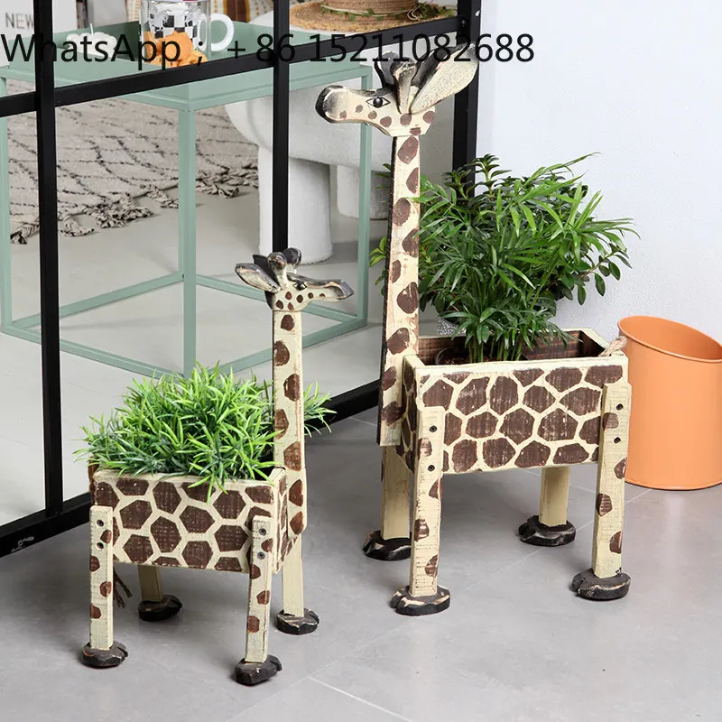 SCY giraffe rabbit puppy wooden succulent pattern flower pot cute flower ware home decoration ornament