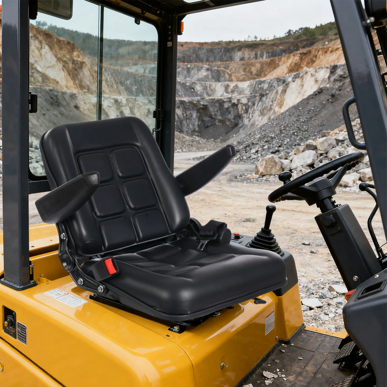 

Сиденье для вилочного погрузчика с ремнем безопасности и подлокотником, боковые сиденья для трактора из ПВХ, кожи, экскаватора, регулируемый угол для транспортных средств