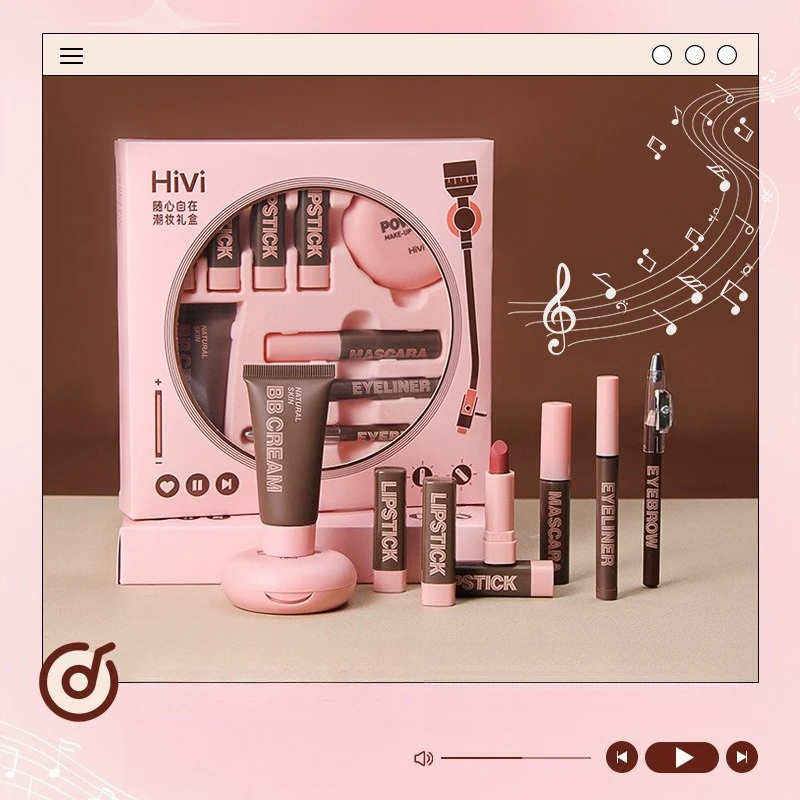 9 Piece Makeup Kit Complete Cosmetics Set with Lipstick BB Cream Powder Mascara Eyeliner Eyebrow Pencil Travel Essentials Gift