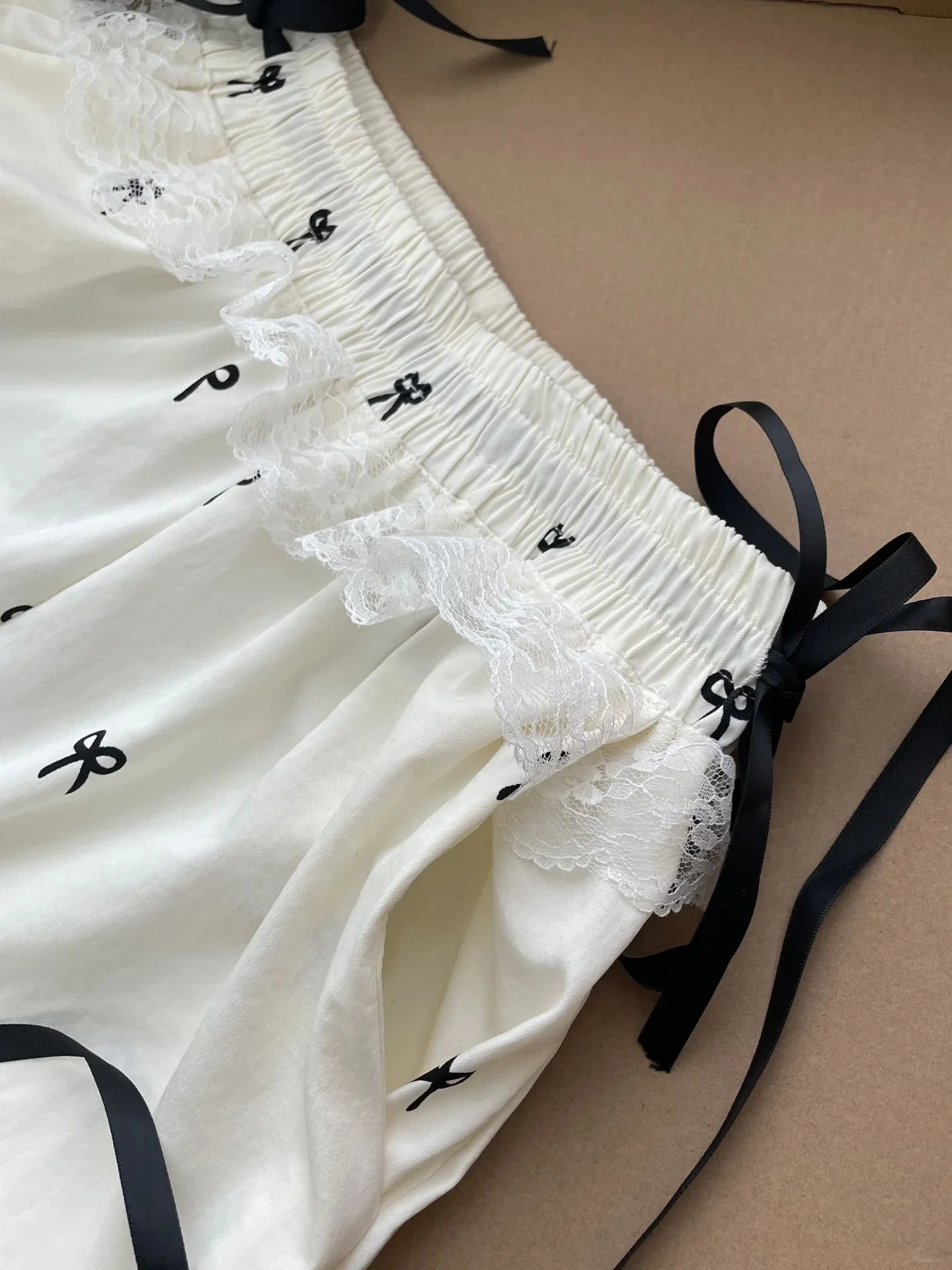 Pantalon taille haute avec nœud en dentelle pour femme, ample, jambe droite, décontracté, jambes larges, petite taille, assorti, automne