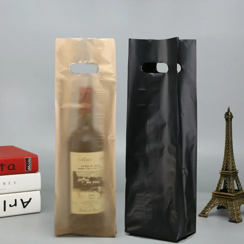 50pcs Red Wine Tote Bags Gold Black Single Thick Handheld Gift Bag Cigarette Wine Gift Plastic Waterproof Portable Handbag