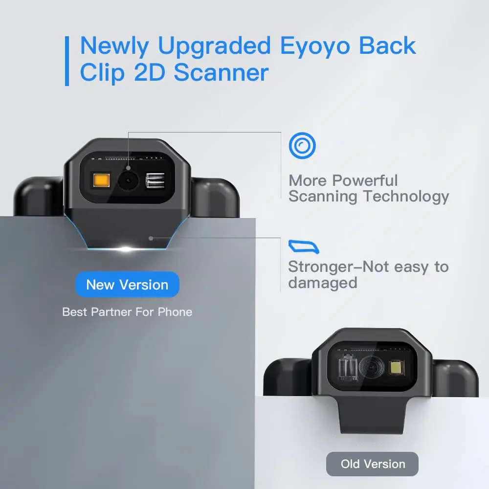 Eyoyo Wholesale EY-017P Portable Back Clip 1D&2D Bluetooth Barcode Scanner Support Screen Scanning QR Code/PDF417/Data Matrix