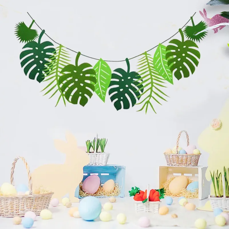 Bannières de feuilles de tortue sur le thème hawaïen d'été, guirlande tropicale de Safari dans la Jungle, drapeaux pour mariage, anniversaire, réception-cadeau pour bébé, décoration de fête