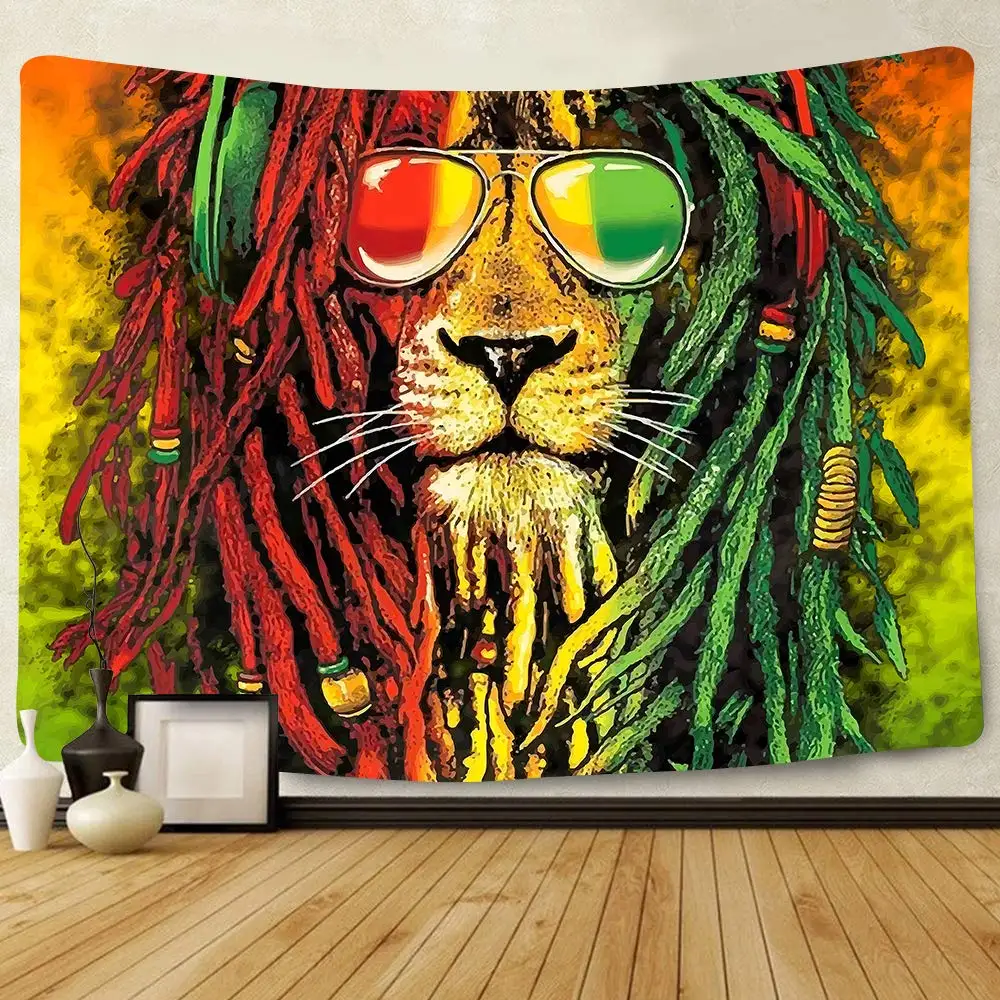 Rasta Rastafarian Tapestry Lion Head Bob Tapestry Wall Hanging Backdrop for Living Room Bedroom Dorm Psychedelic Decor Tapestry