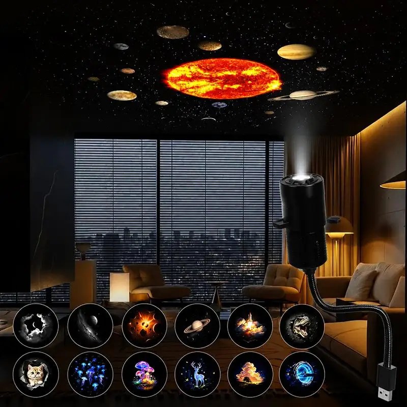 USB Plug In Starry Planet Projection Lamp 1 Set Dimmable Atmosphere Light for Kids Bedroom Bedside Decoration