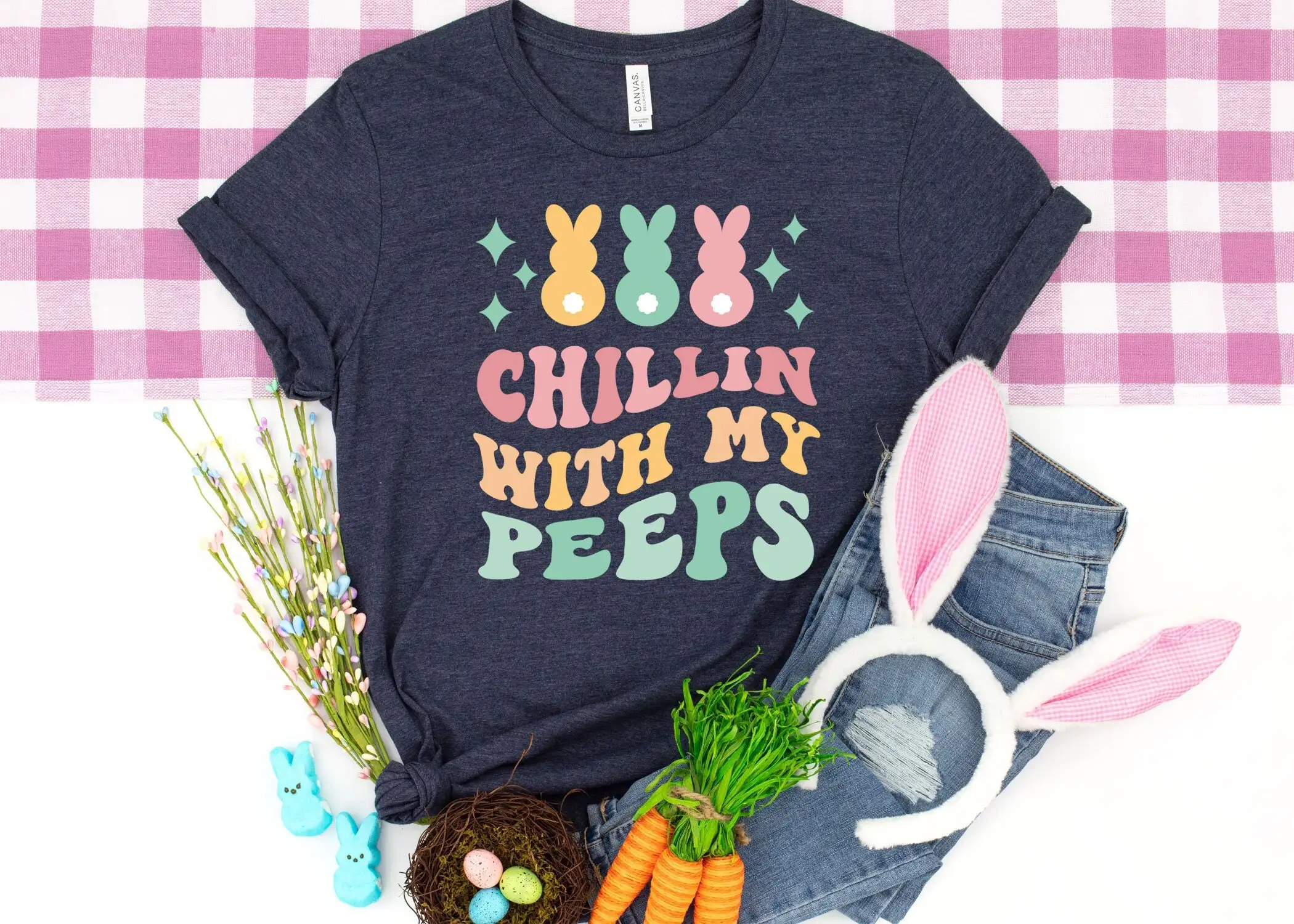 

Chillin With My Peeps T Shirt Funny Easter Outfit For Day Bunny Family