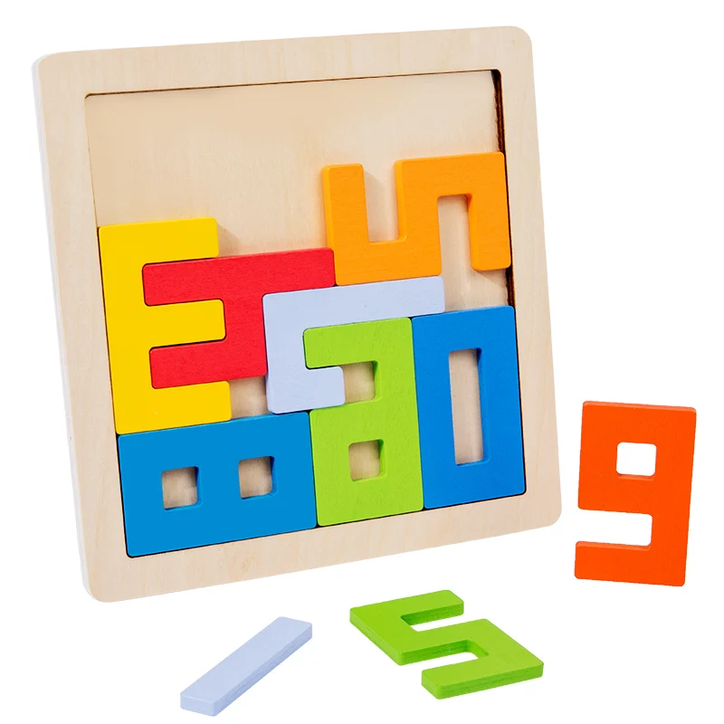 Colorful 3D Puzzle Wooden Tangram Math Toys Cube Game Children Pre-school Magination Shapes Digit Educational Toy for Kids