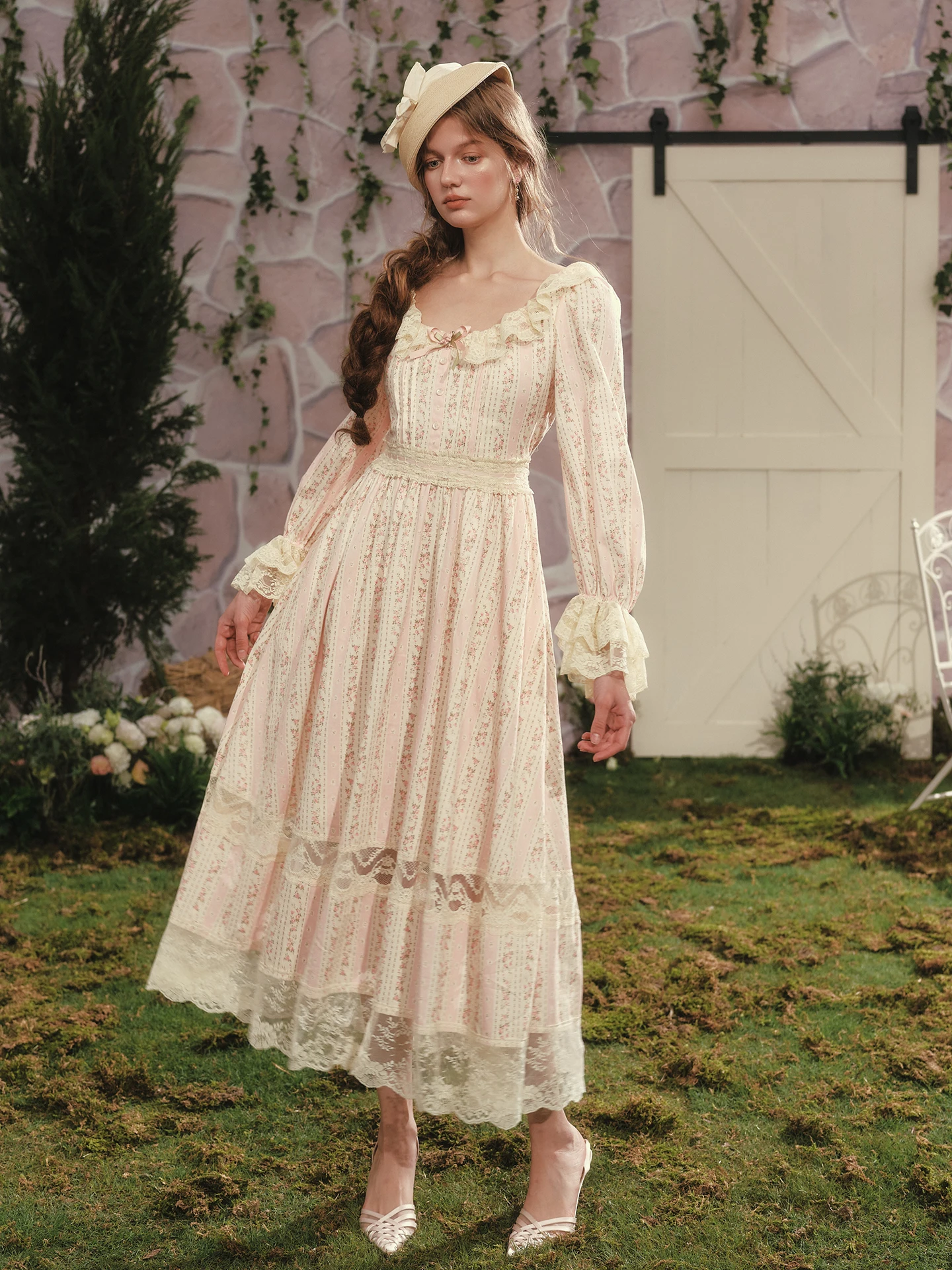 เดรสผู้หญิง TIYIHAILEY สำหรับฤดูใบไม้ผลิและฤดูใบไม้ร่วง แขนยาวทรงโคมไฟ ยาวแบบแม็กซี่ ไซส์ XS-XL สไตล์วินเทจ เอวสูง ผ้าฝ้าย 100% แต่งลูกไม้ พิมพ์ลาย ปี 2026