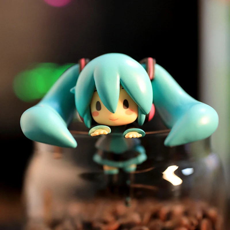 8CM New Anime Hatsune Miku Ponytail Cup pressing surface kawaii Q version figure PVC model toys doll Collection Ornament gifts