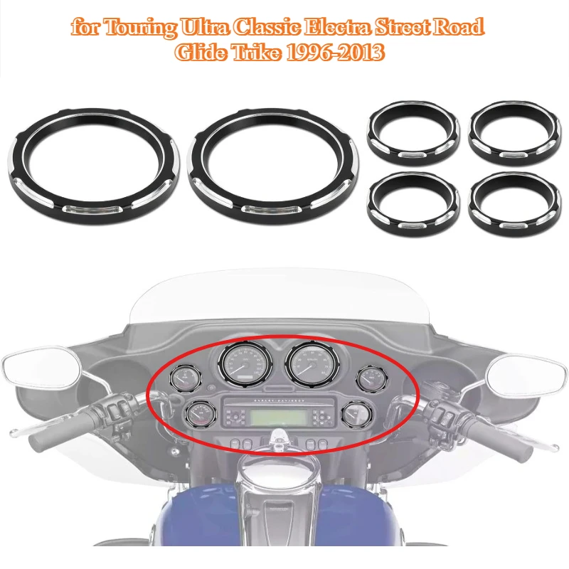 

Gauge Trim Ring Decorative Cover Board Guard Bezel Kit Set for Touring Ultra Classic Electra Street Road Glide Trike 1996-2013