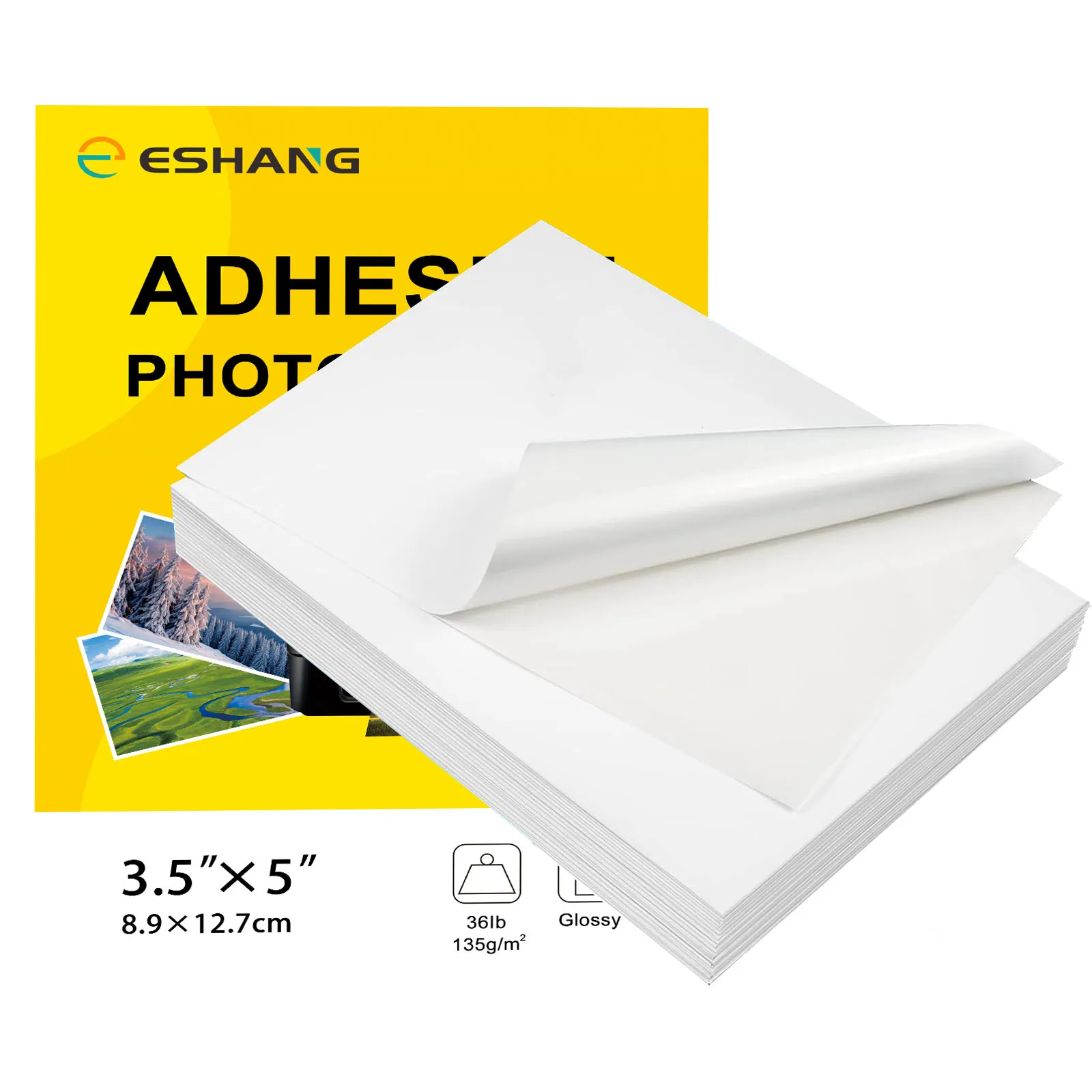 ESHANG100 Sheets Glossy Self-Adhesive Photo Sticker Paper for Inkjet Printer 3.5x5 Inch 135g Printable Sticker Printer Paper