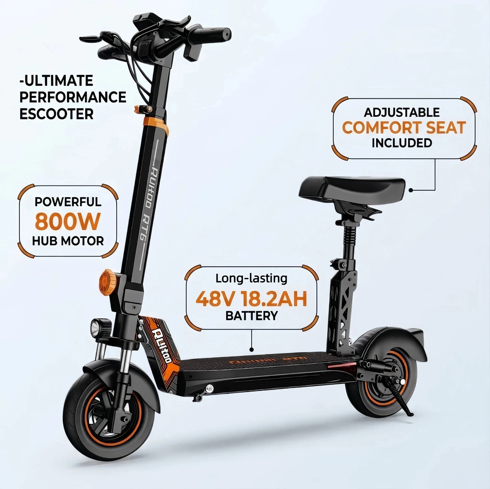 Electric Scooter for Adults with Seat, 800W Motor, 48V 18.2Ah Battery, Up to 34 Miles Range, 10