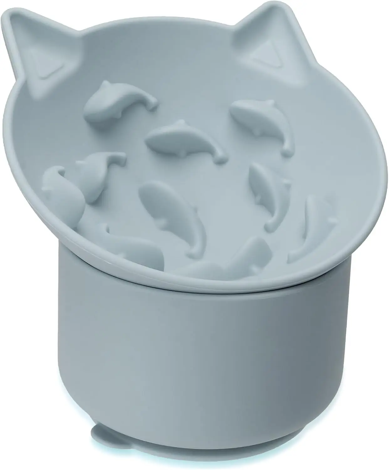 Silicone Cat Slow Feeder Bowl with Tilt Design, Adjustable Angle for Dry/Wet Food, Suction Cup Base in Gray