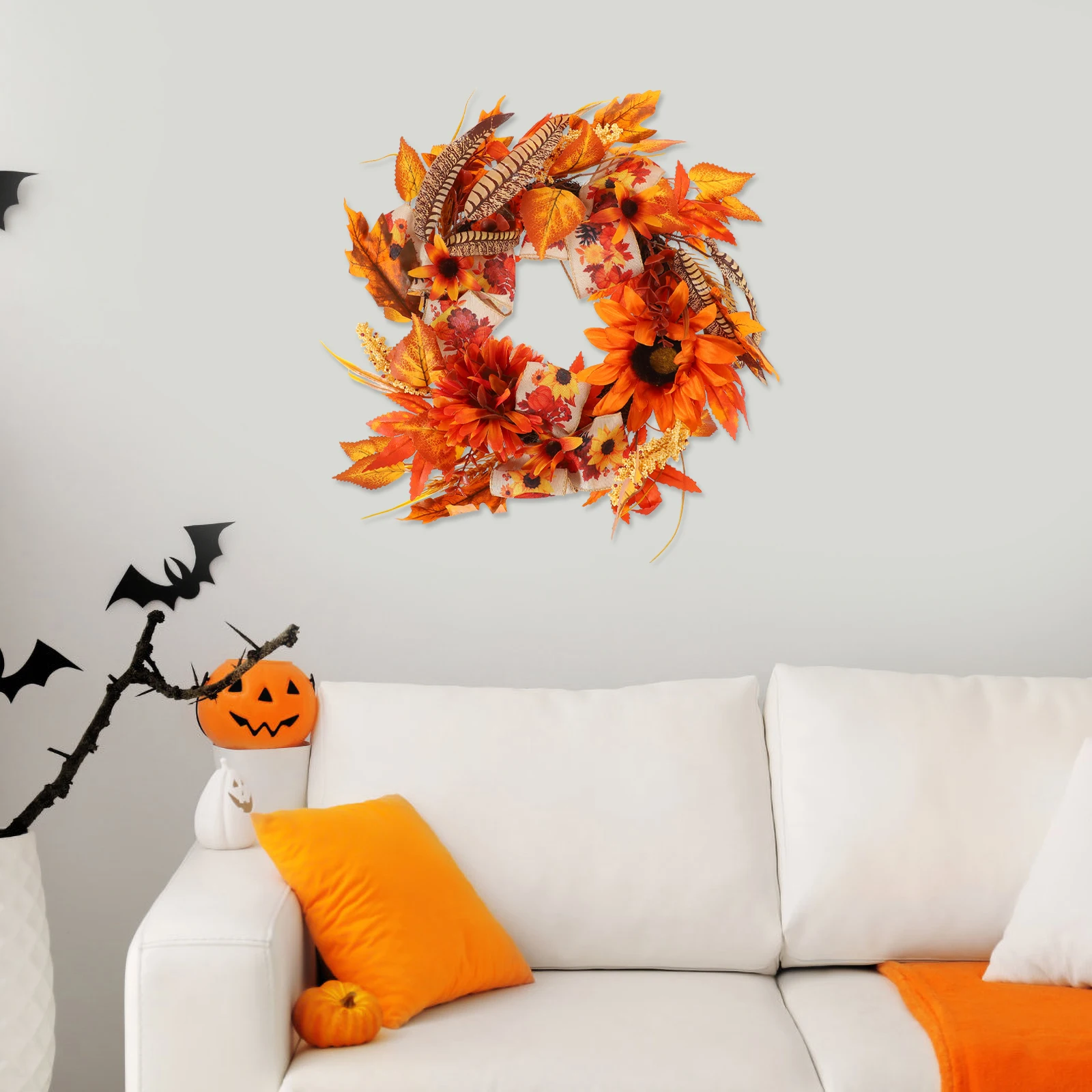 

Fall Harvest Wreath Thanksgiving Decor Rustic Wall Banner Silk Flower Holiday Home Festive Photoshoot AutumnPumpkin
