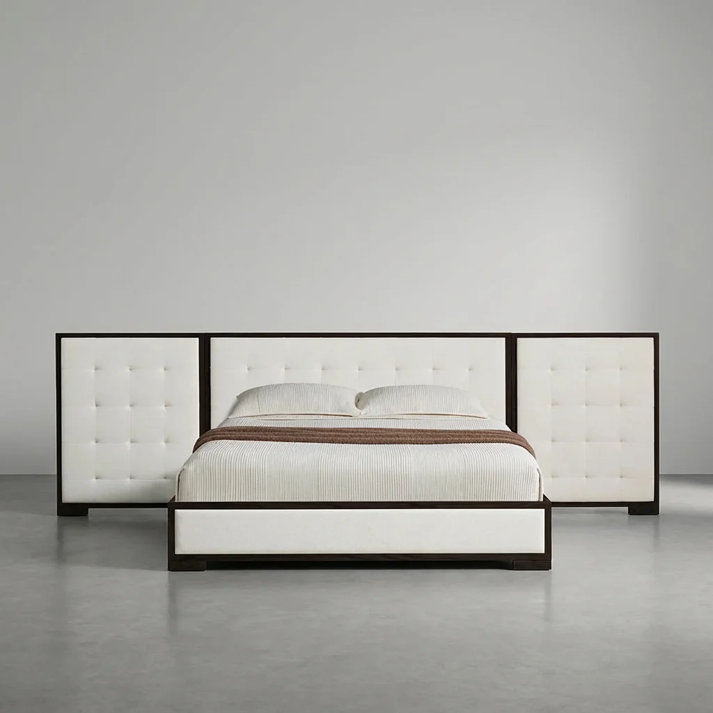 Contemporary High Quality French Extended Box-Tufted Solid Oak Wood Platform Bed Queen/King Customized Color Soft Bed Bedroom