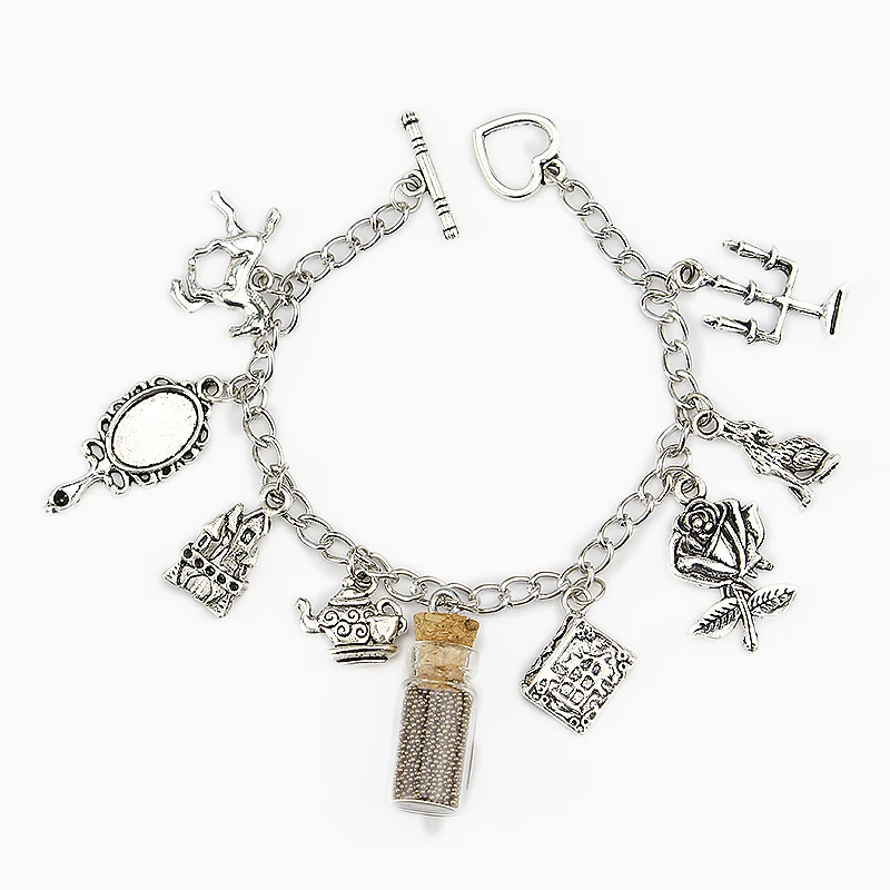 Pulsera La Bella y La Bestia, pulsera con colgante de princesa Bella y La Bestia Adam, joyería chapada en plata de lujo