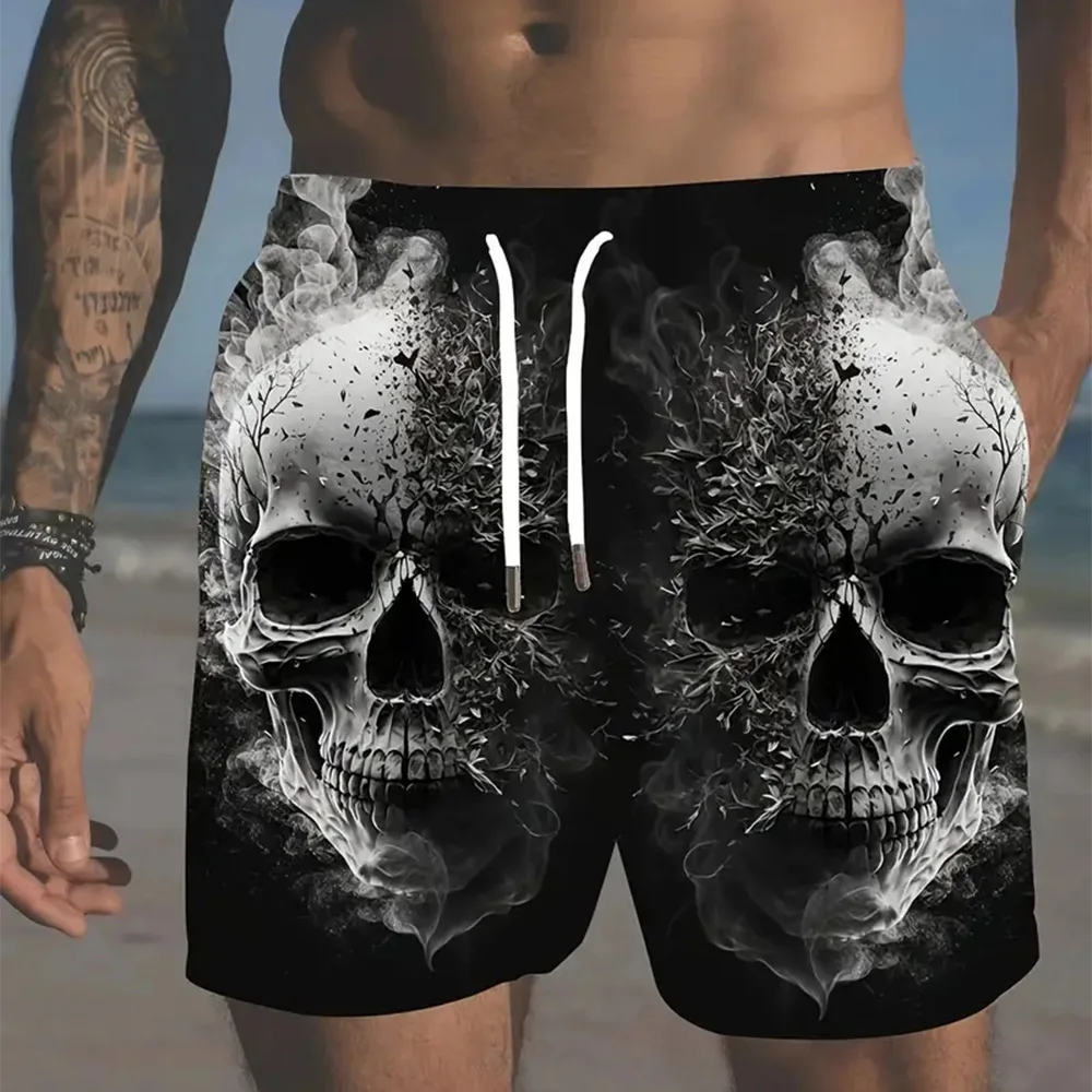 New Men\'s Beach Pants Split Skull 3D Printed Men\'s Shorts Summer Casual Breathable Shorts Men\'s Clothing Bermuda Men\'s Shorts