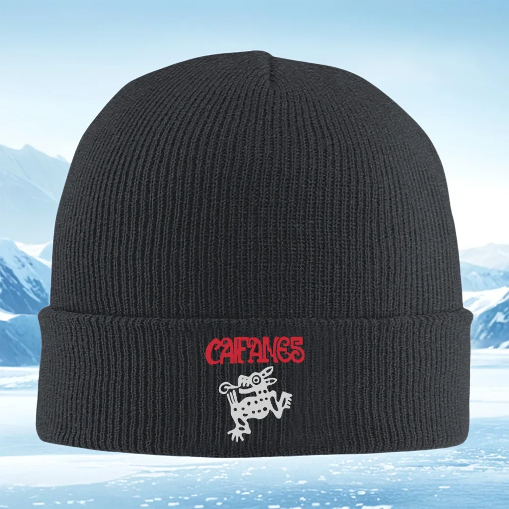 2026 Red text frog animal black background Men Women Unisex Knitted Hat Beanie Pullover Cap Winter Thermal Warm Christmas Outdoo