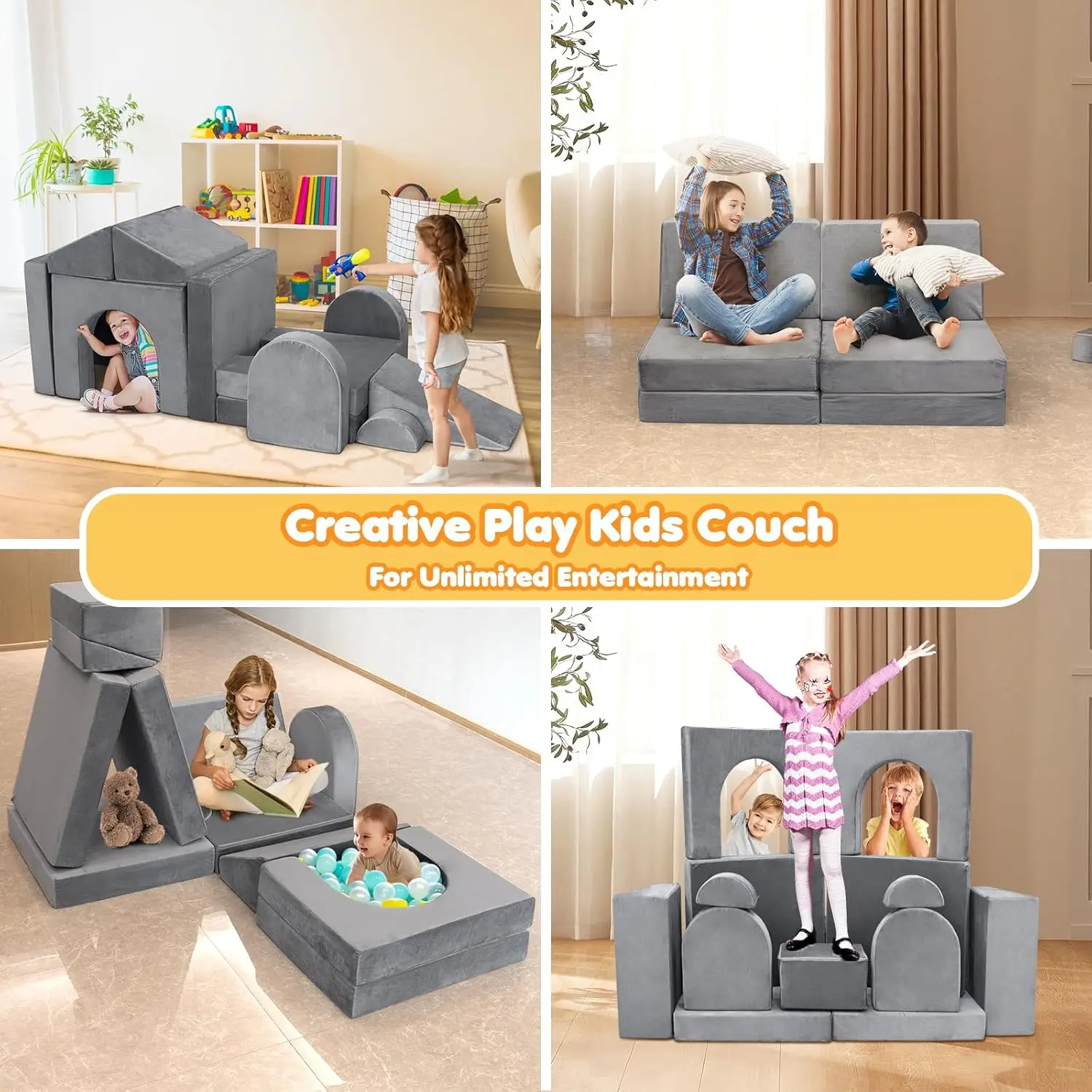 Kids Couch Modular Play Couch for Toddler Kids Playroom Bedroom, Nugget Couch Kids Boost Playing Sleeping