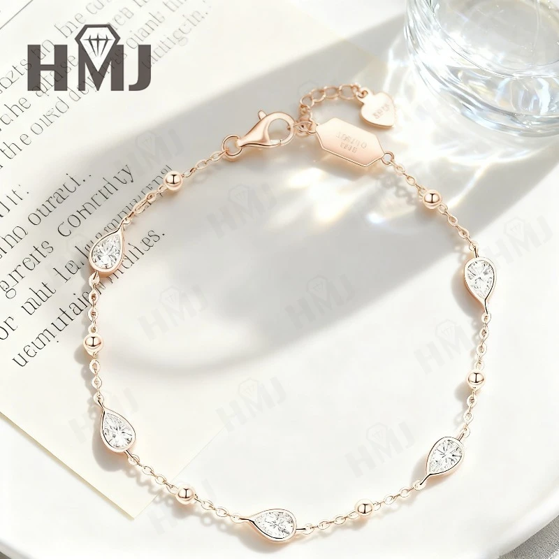 

Moissanite Pear Cut Teardrop Bracelet Beaded Chain Design Elegant Women’s Daily Jewelry Sparkling Fashion Accessory