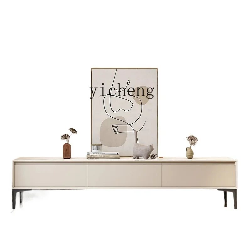 

Stone Plate TV Cabinet Modern Simple Small Apartment All Solid Wood Super Narrow Paint Light Luxury TV Cabinet and Tea Table