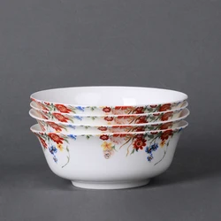 4pcs, 6inch, gilded banding rose flower painting, bone china soup bowl set, decorative ceramic salad bowl, bowl for soup serving