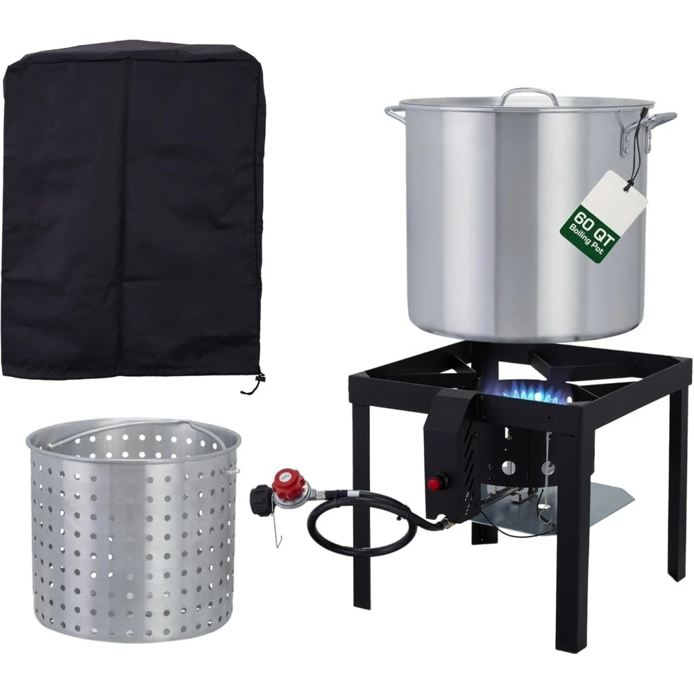 60QT Outdoor Boiling Kit with Igniter| 110,000 BTU Seafood Boiler Set for Steaming or Cooking Fish, Crawfish,Crab&More - Popular