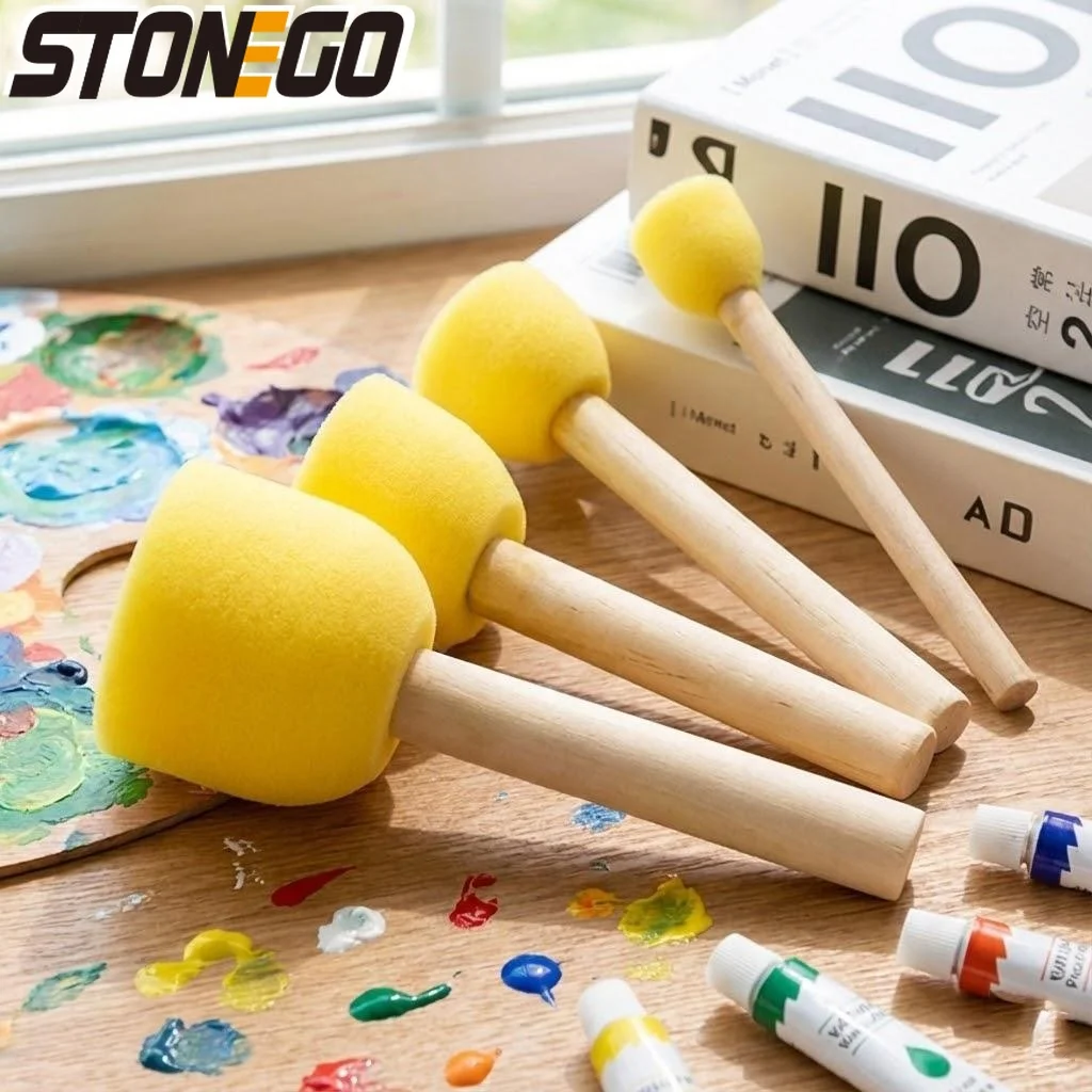 

4 шт. кистей для рисования с деревянной ручкой и губчатым ворсом для детского творчества, школьные принадлежности, канцелярские товары