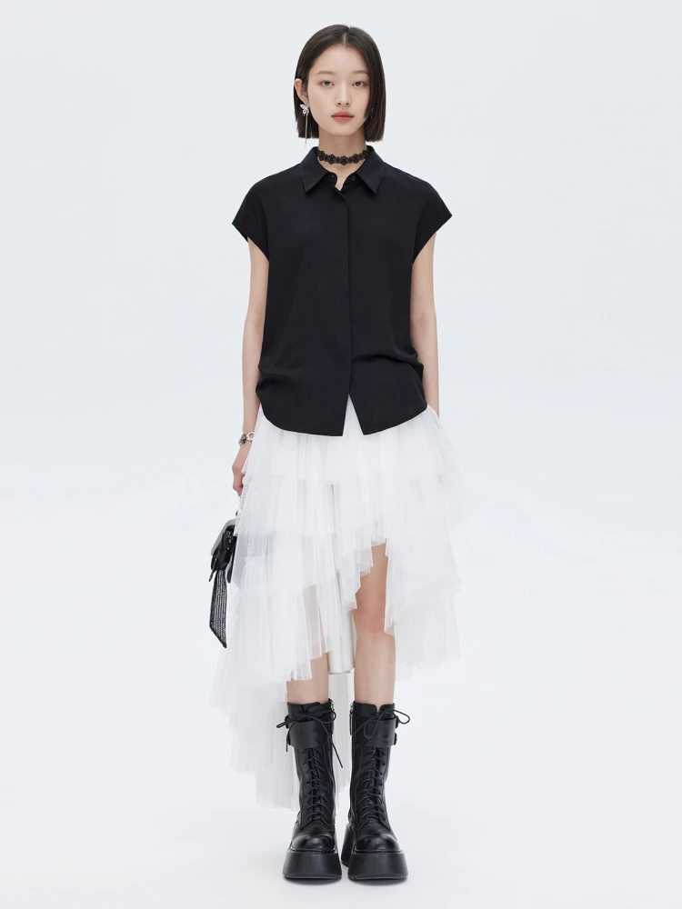 

Женская летняя блузка с мягким воротником и прямым кроем, тонкая, простая, для повседневной носки, черная.