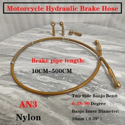 Golden Universal Braided Steel Hydraulic Brake Clutch Oil Hose Brake Line for Bikes Motocross Street 10mm Banjo0°-28°-90°