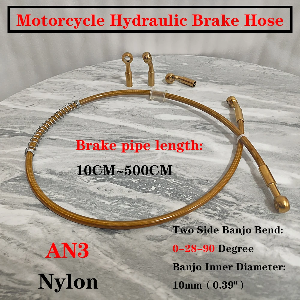 Golden Universal Braided Steel Hydraulic Brake Clutch Oil Hose Brake Line for Bikes Motocross Street 10mm Banjo0°-28°-90°