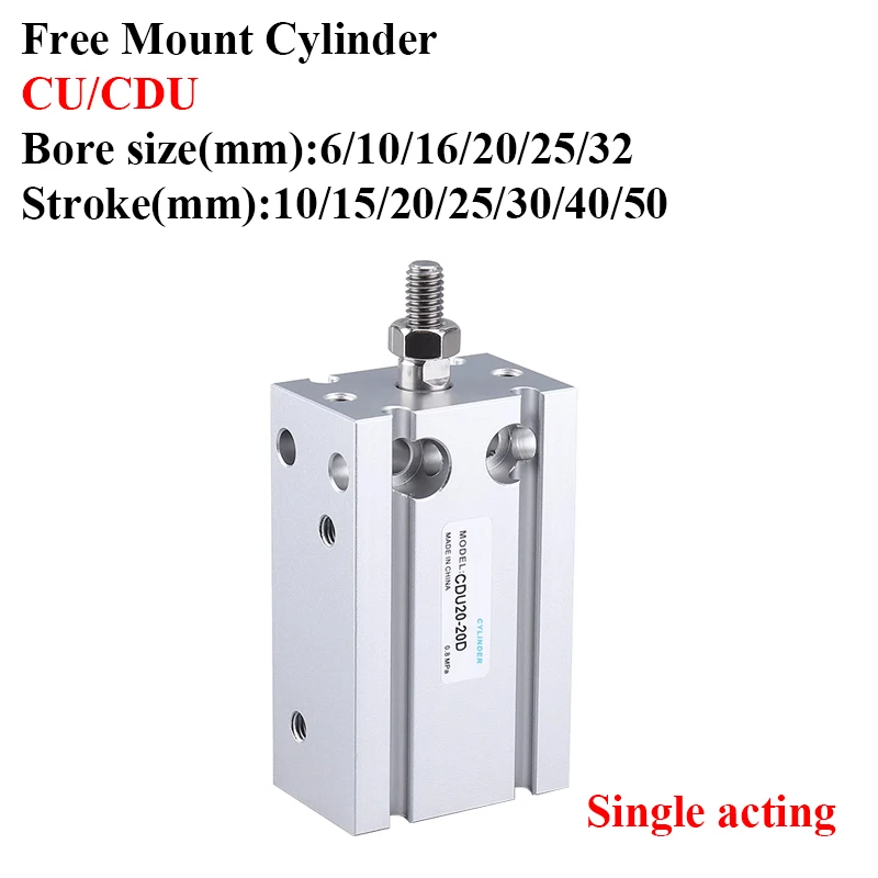 Single Acting CDU6 10 16 20 25 32-5/10/15/20/25/30/40/50D Single Rod CU/CDU Air Pneumatic Free Mount Cylinder