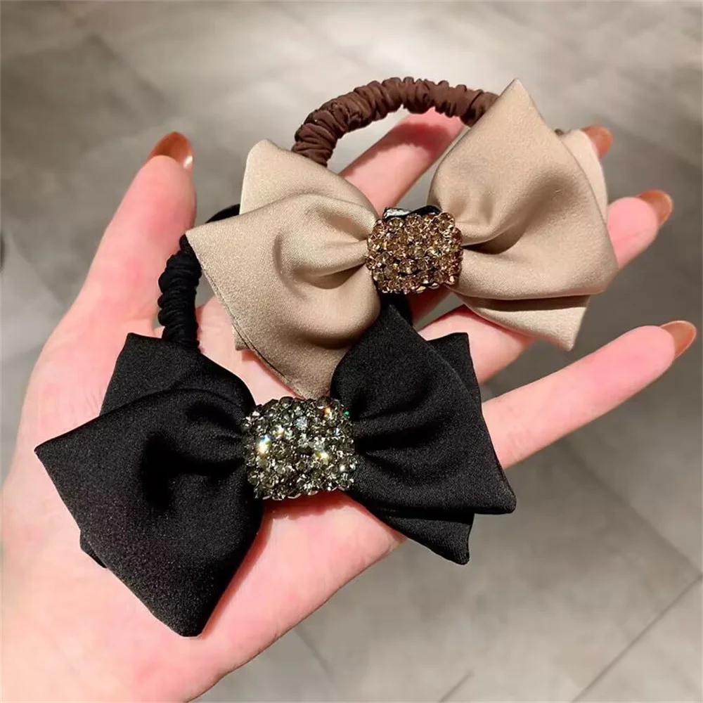 Korean Ribbon Large Bow Hair Clip Head Sweet Horizontal Hairpin Headdress Crystal Rhinestone Hair Accessories For Women