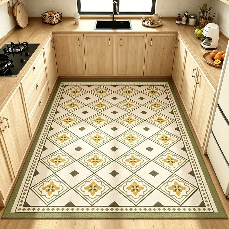 Colorful Green Leaves Carpet PVC Leather Kitchen Foot Mats Anti-slip Durable Floor Mat Oil-resistant Washable Easy Clean Rug 러그