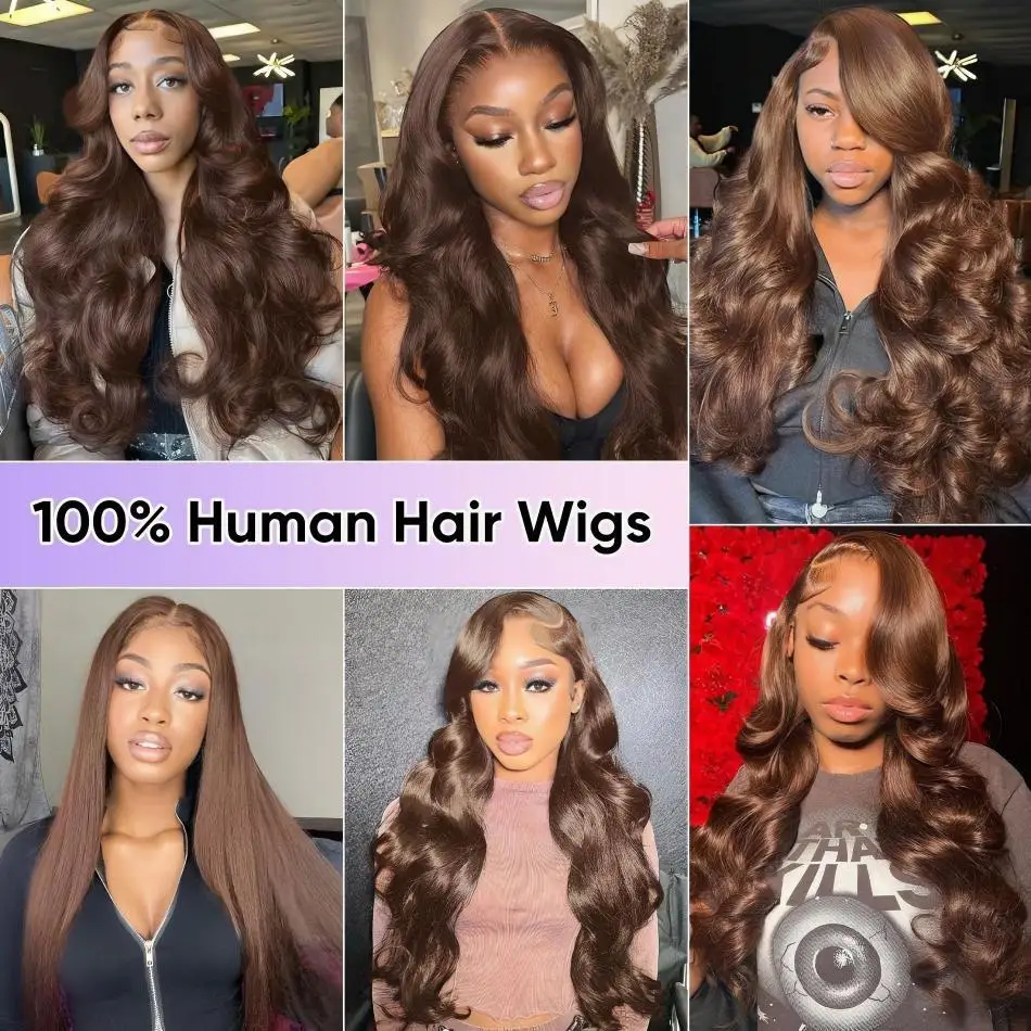 Wiggogo Chocolate Brown Lace Front Human Hair Wigs 13x4 13x6 Body Wave Lace Frontal Wigs Pre Plucked Dark Brown Colored Wigs image 5