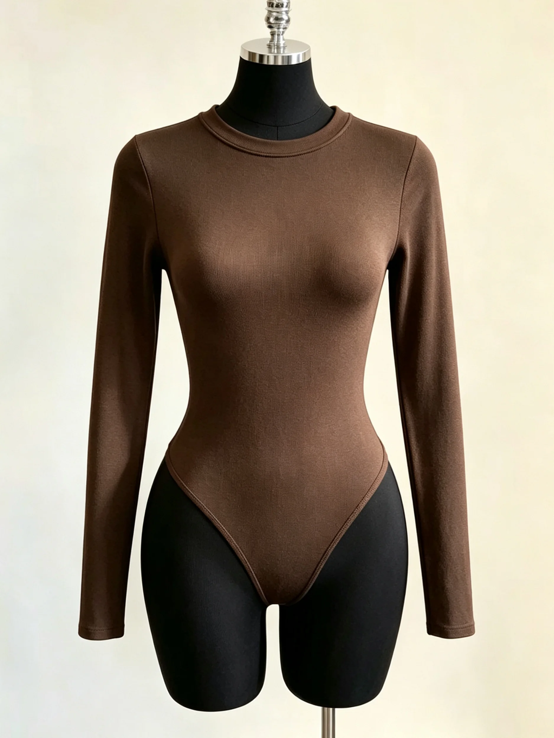 Damen-Body mit Rundhalsausschnitt und langen Ärmeln, hoch geschnitten, schmal geschnitten, figurbetont, Y2K, sexy, lässig, Basic, einteiliges Oberteil – Detail 33