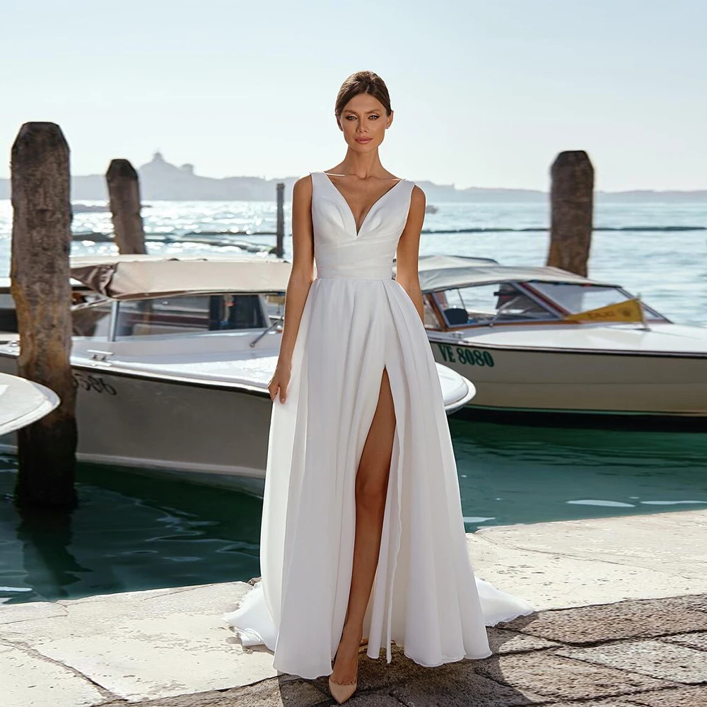 

Charming Strapless Wedding Dresses with Plear 2025 A Line Bridal Gowns for Women Sleeveless Modern Vestido De Novia 2025 Summer