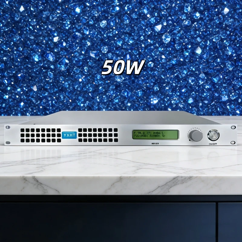 

Premium 50W FM Transmitter, CD Sound Quality, for School/Church/Ship Communication, Smart Fan Cooling, Low Noise, Durable