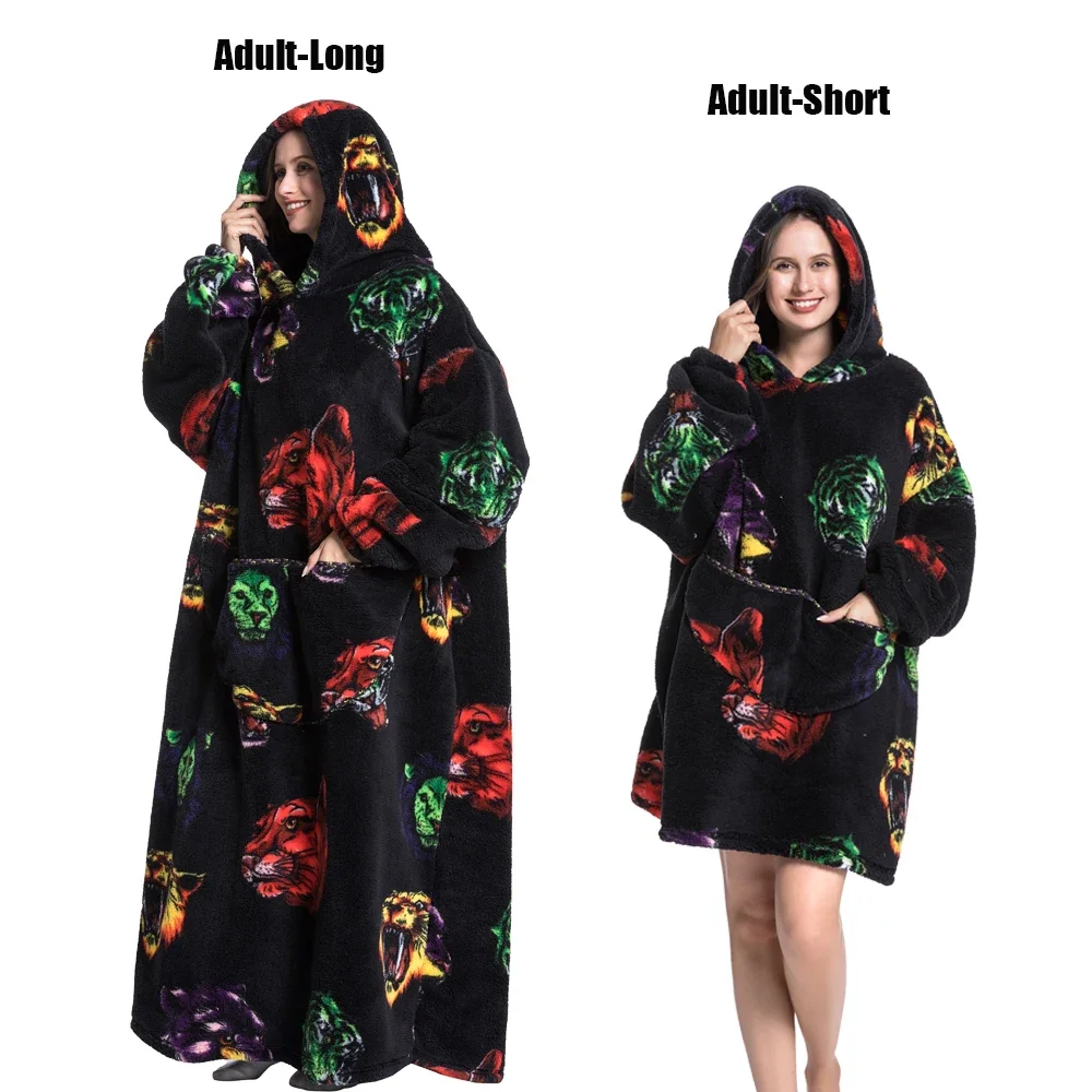 140cm Super Long Wearable Blankets With Sleeves Adult Oversized Hoodies Thick Flannel Sweatshirts Men Women Cozy Soft TV Blanket