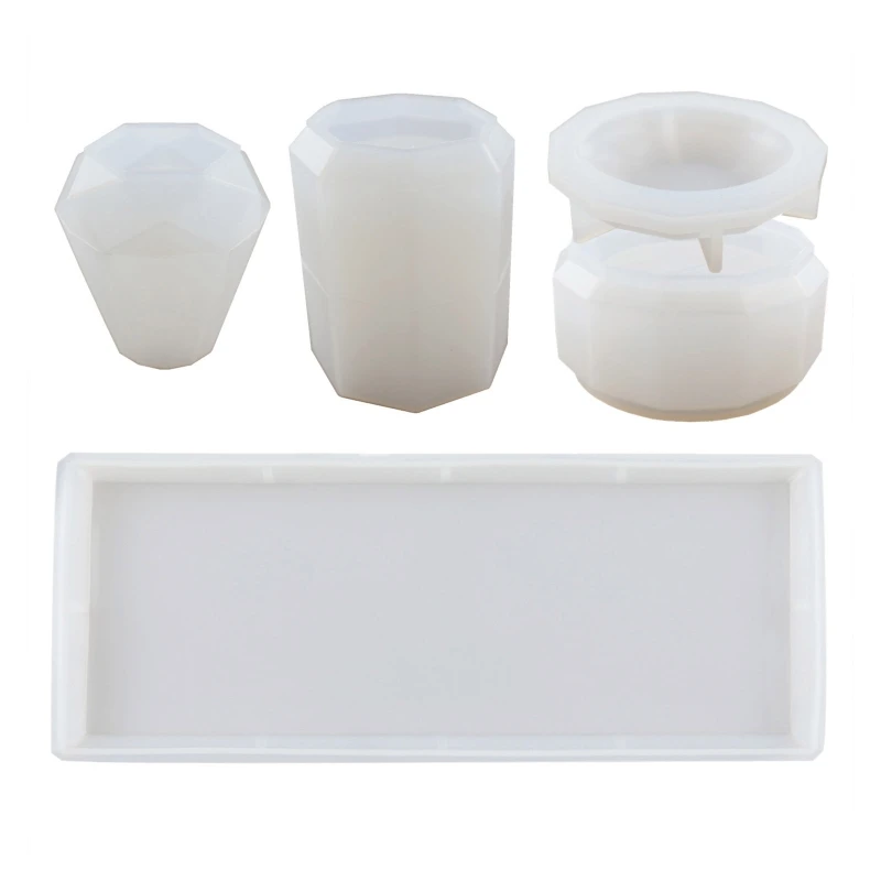 

4Pcs Resin Molds for Bathroom Accessories Set Silicone Molds for Resin Casting Toothbrush Holder Cup Diffuser Bottle Mold Tray