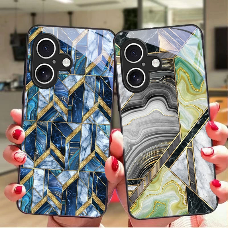 

Marble patterned metal For Apple iPhone 16E 16 E 11 13 15 P ro 14 Pro Max 12 Mini 7 8 Plus XS Black tempered glass phone case