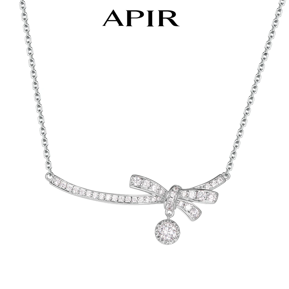 

APIR Smiling Bow 5A Zircon Exquisite Necklaces Gift for Women Valentine's Day Love Anniversary Jewelry Necklace Silver Plated