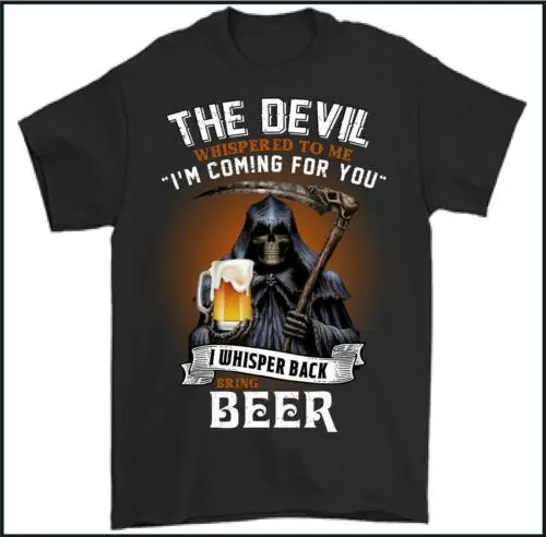 Funny Beer T-Shirt Skull Devil Larger Alcohol Biker Motorbike Motorcycle