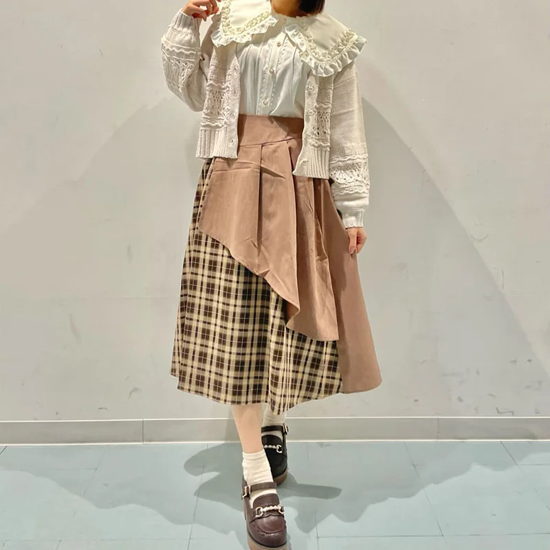 

Slimming Plaid High Waist f-length Skirt with Pleats for Women Autumn Winter Commute Sle A-line Skirt by Axes Femme