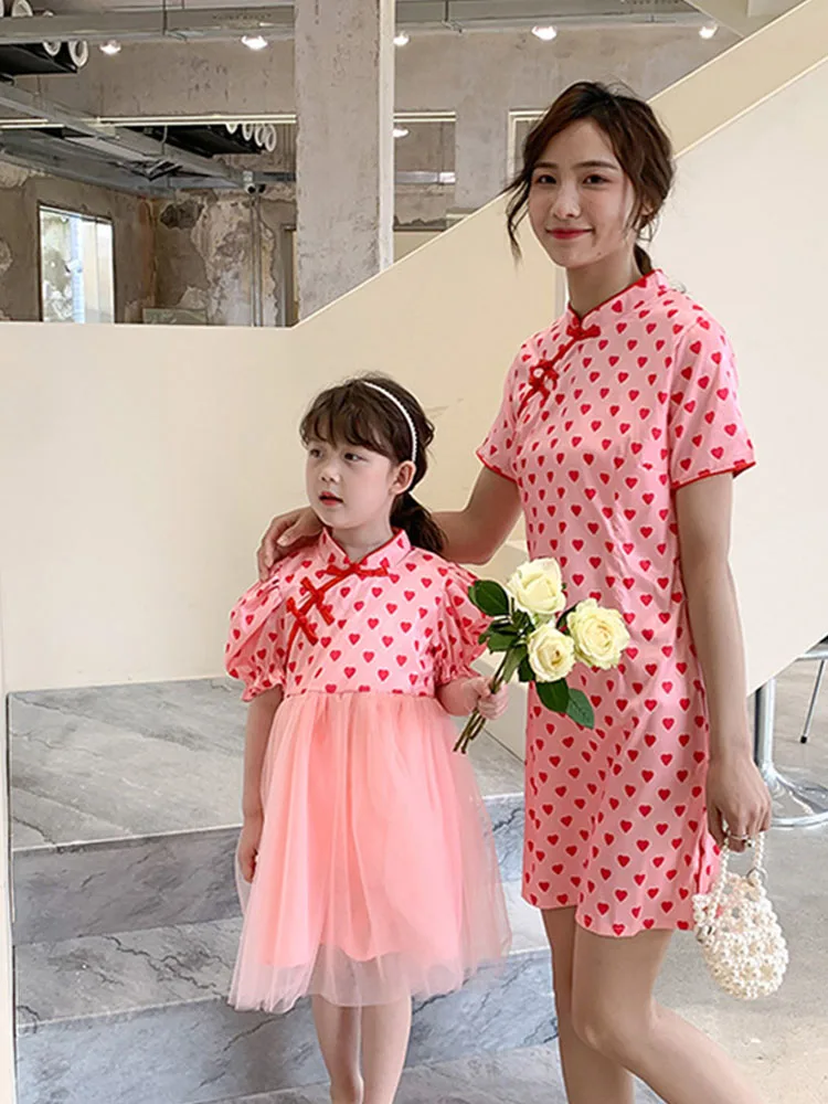 

Parent-child Dress Mother-daughter Dress Cheongsam 2022 New Summer Dress Girls Korean Style Dress Gauze Skirt Trend