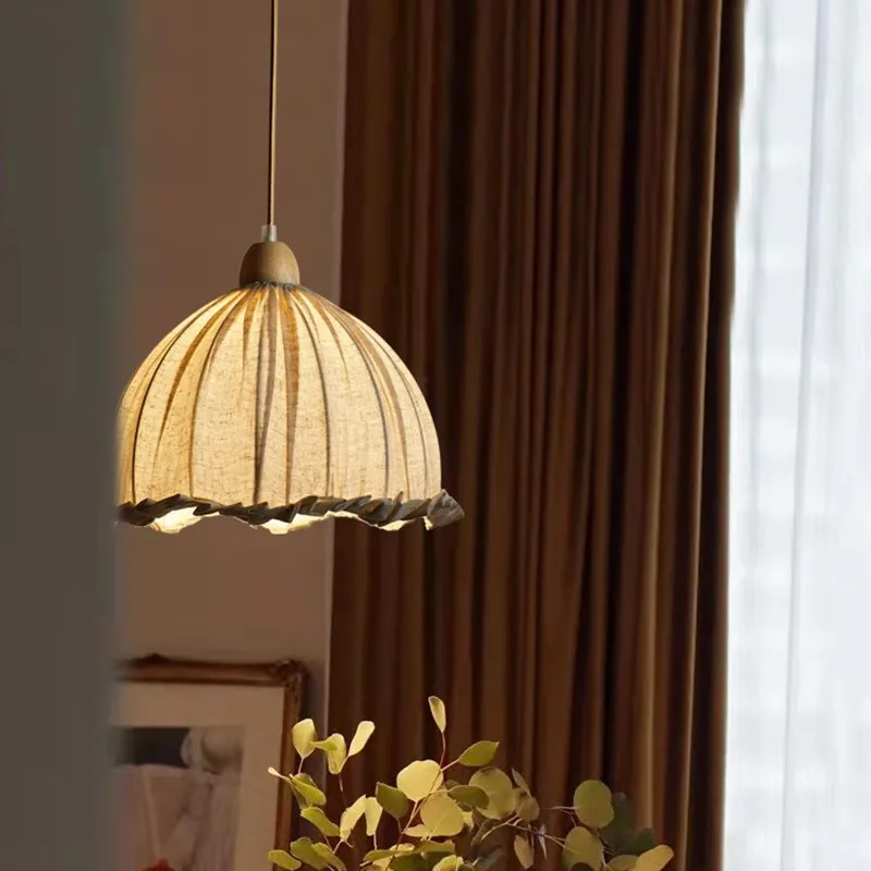 Japonês retro tecido forma de folha de lótus luz pingente para homestay sala chá restaurante pendurado lâmpada decoração luminárias